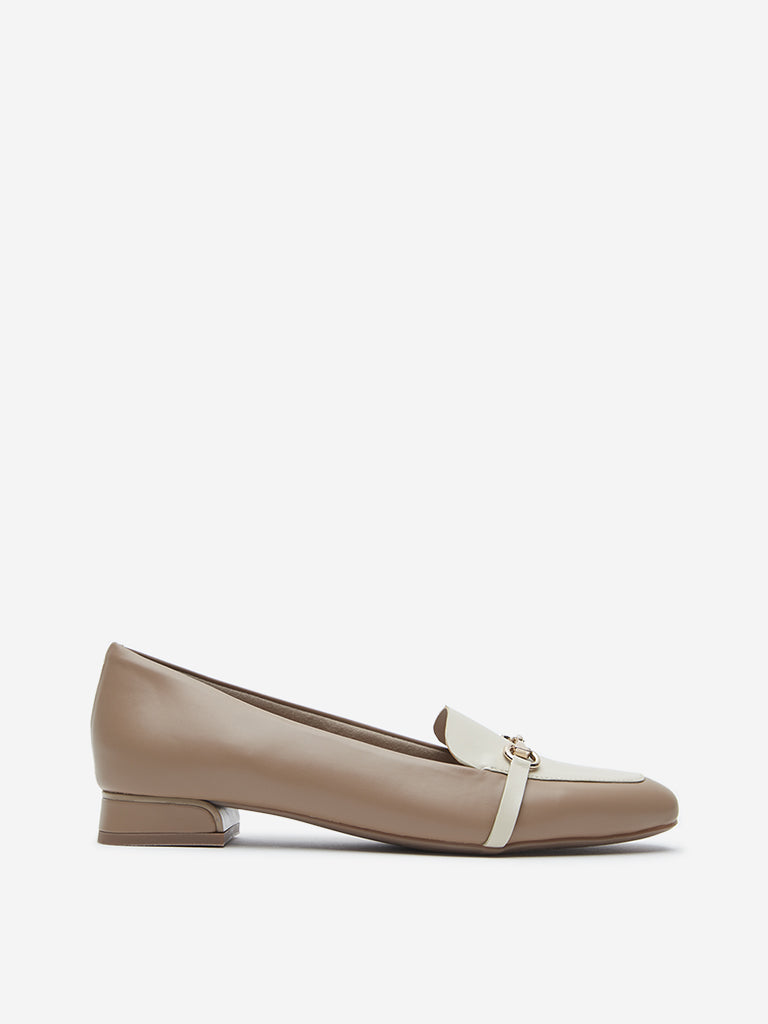 LUNA BLU Taupe Metal-Detailed Loafers