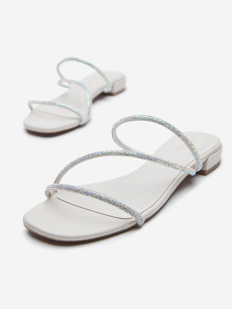 LUNA BLU Ivory Diamante Embellished Sandals