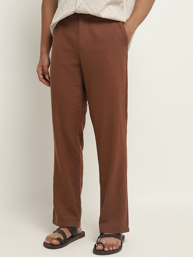 ETA Dark Brown Slim-Fit Mid-Rise Cotton Blend Chinos