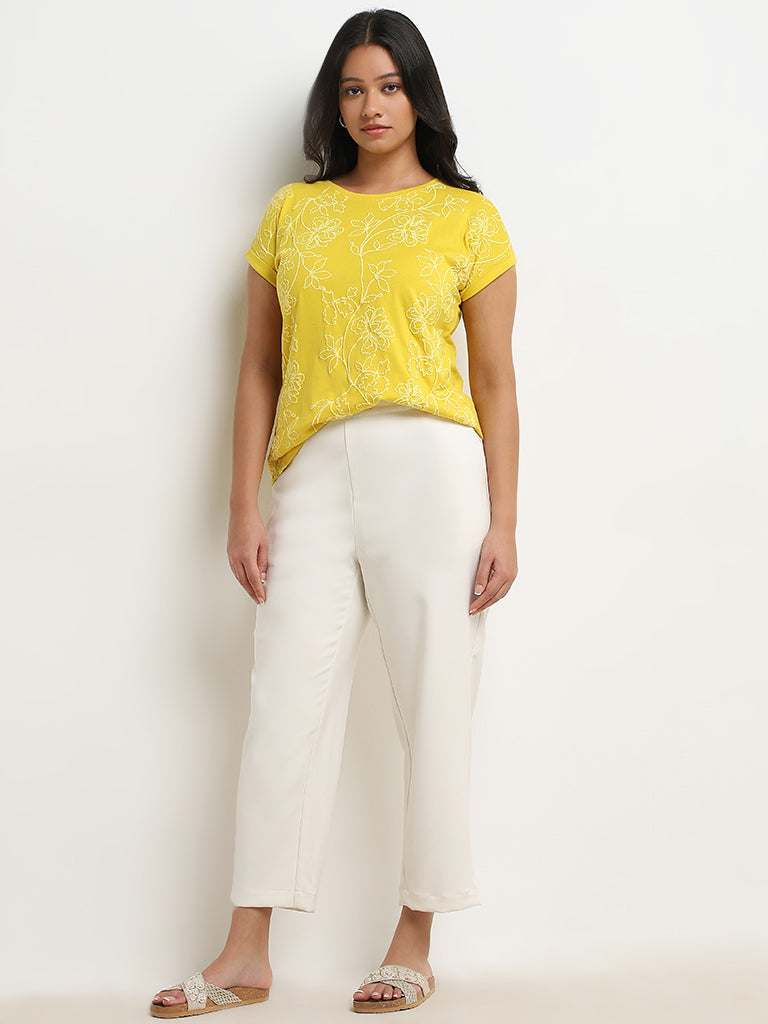 Gia Yellow Floral Embroidered Cotton T-Shirt