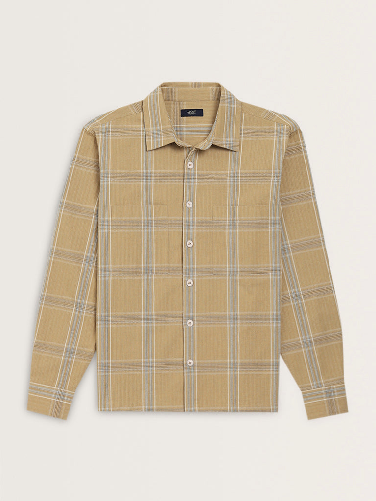 Ascot Beige Checks Design Relaxed-Fit Cotton Shirt