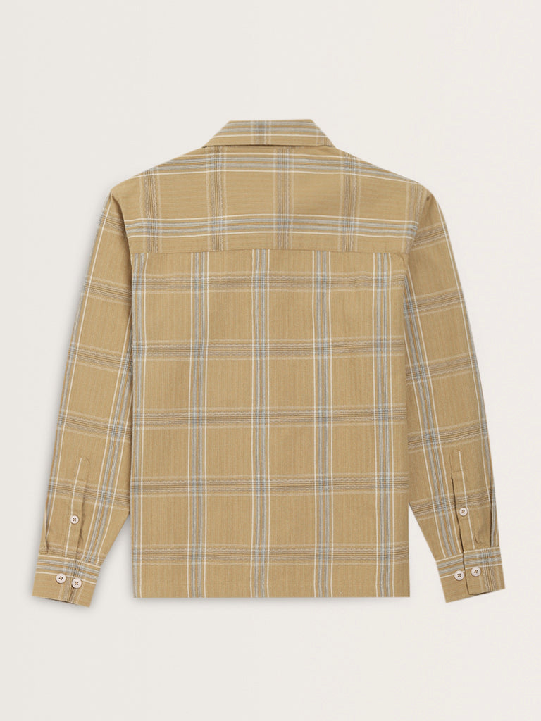 Ascot Beige Checks Design Relaxed-Fit Cotton Shirt