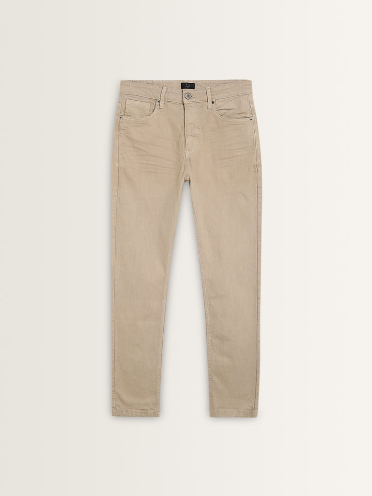 WES Casuals Beige Mid - Rise Slim - Fit Jeans