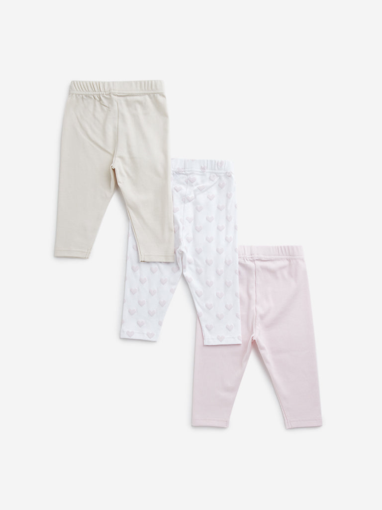 HOP Baby Light Pink Printed Cotton Pants - Pack of 3