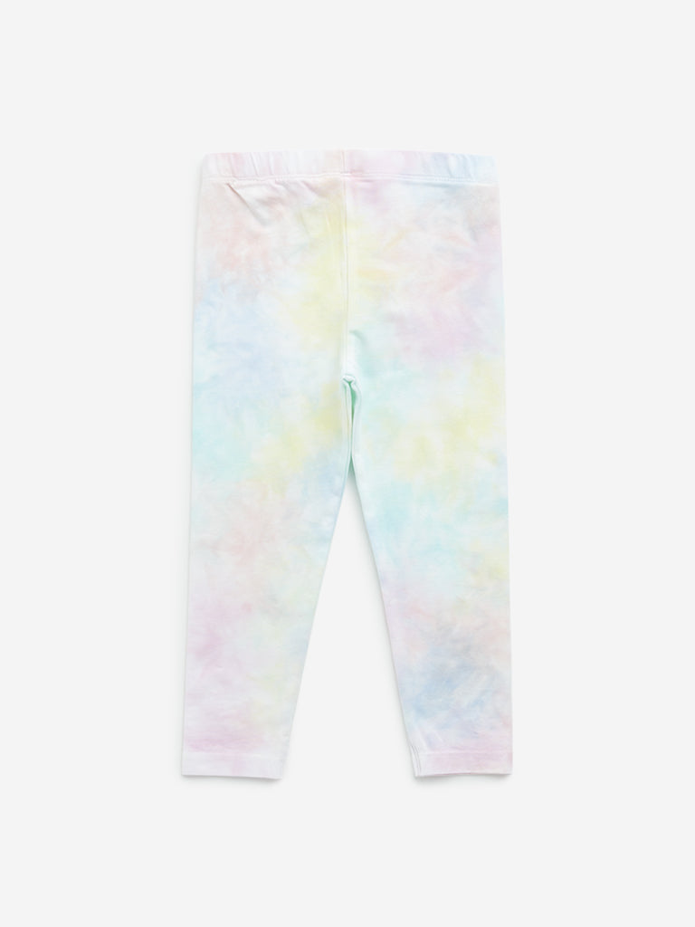 HOP Kids Multicolour Tie-Dye Printed Mid-Rise Cotton Blend Leggings