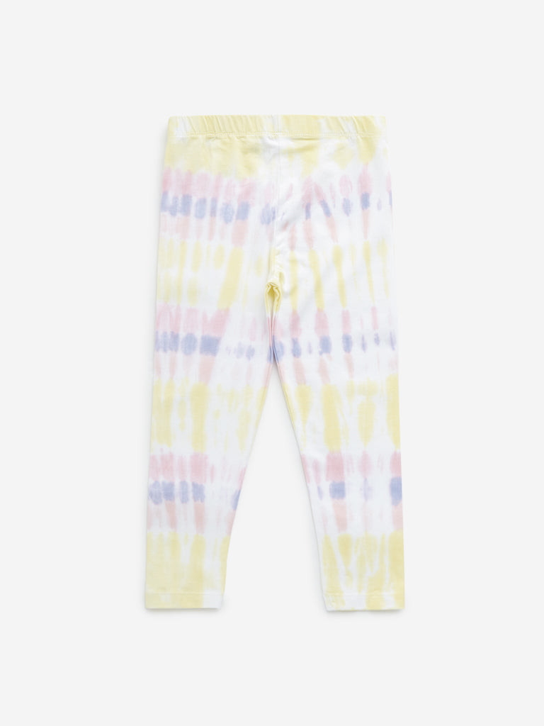 HOP Kids Multicolour Tie-Dye Cotton Blend Mid-Rise Leggings