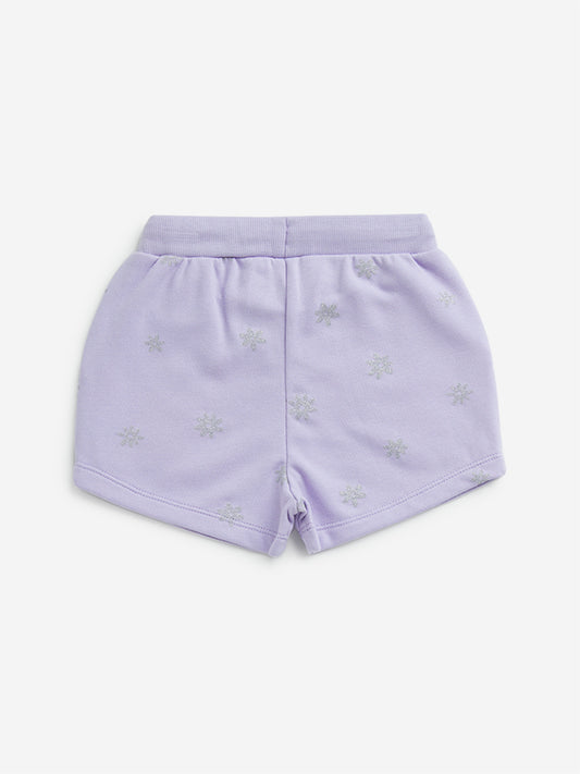 HOP Kids Lilac Printed Mid-Rise Shorts