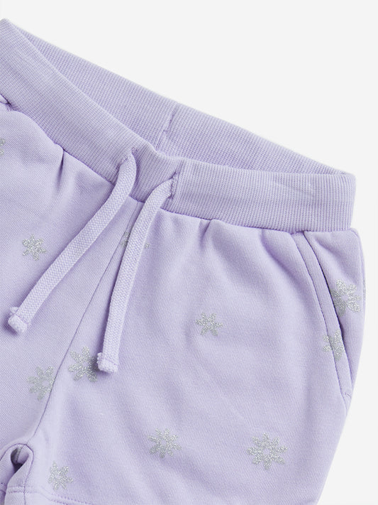 HOP Kids Lilac Printed Mid-Rise Shorts