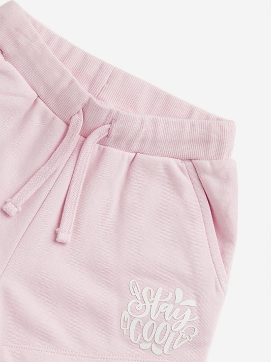 HOP Kids Pink Text Design Mid-Rise Shorts
