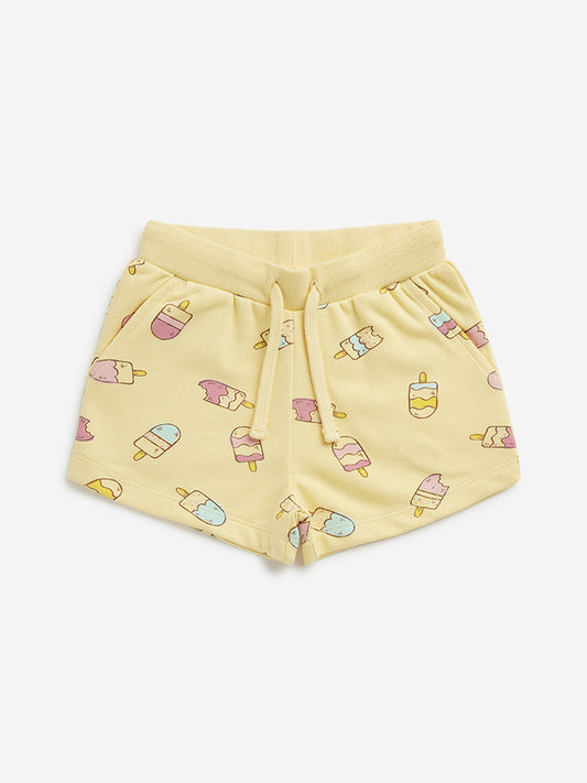 HOP Kids Yellow Ice-Cream Design Mid-Rise Shorts
