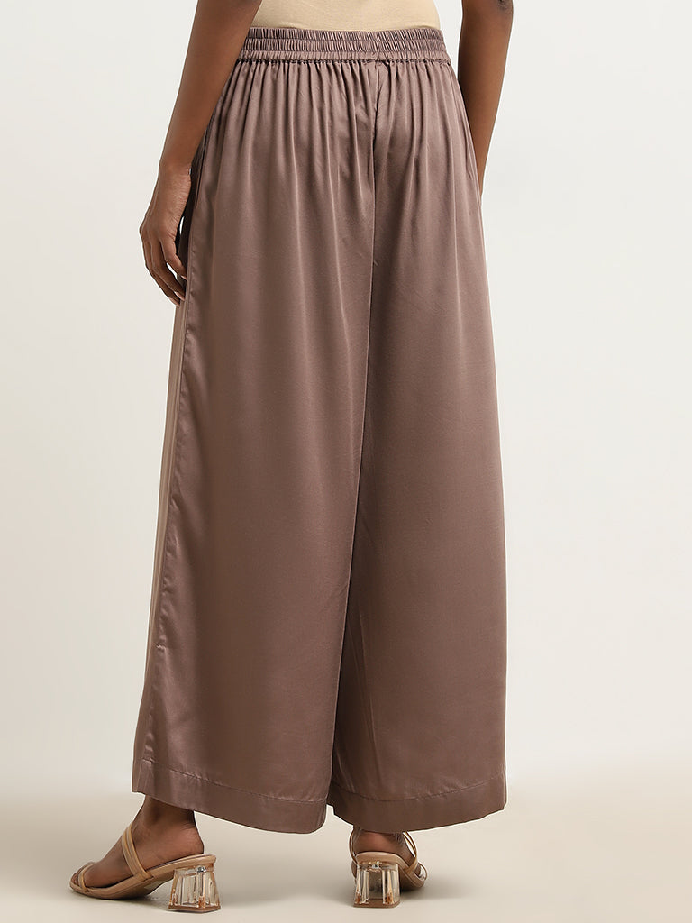 Zuba Brown Solid Mid-Rise Palazzos