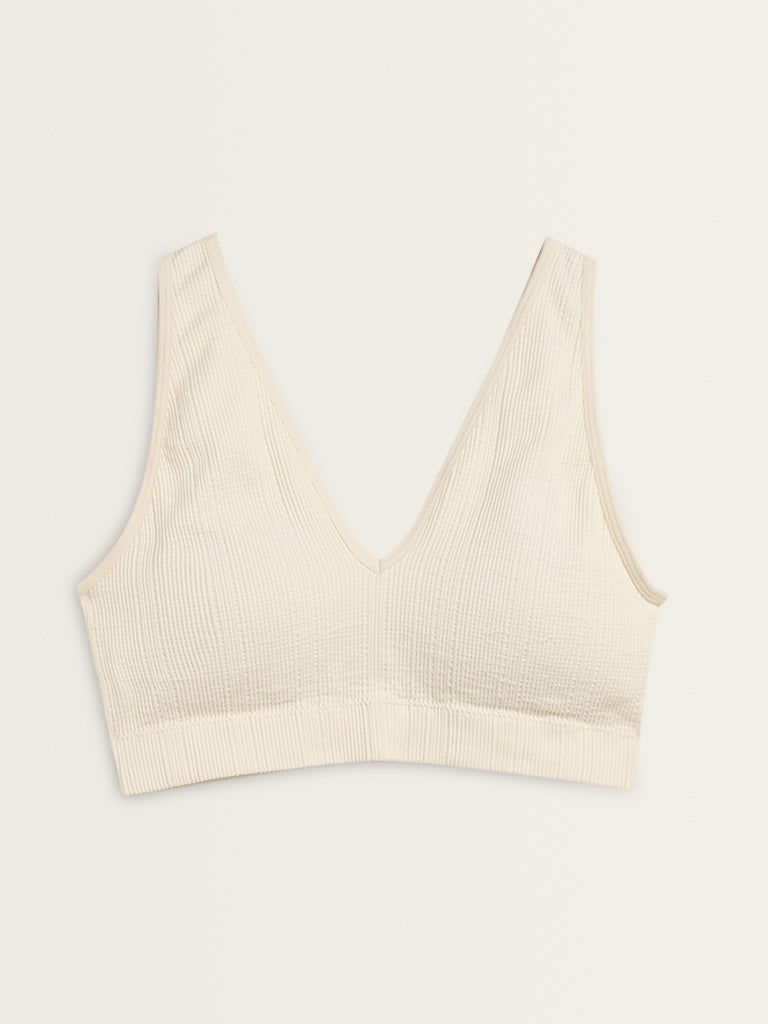 Superstar Off-White Textured Plunge Bra