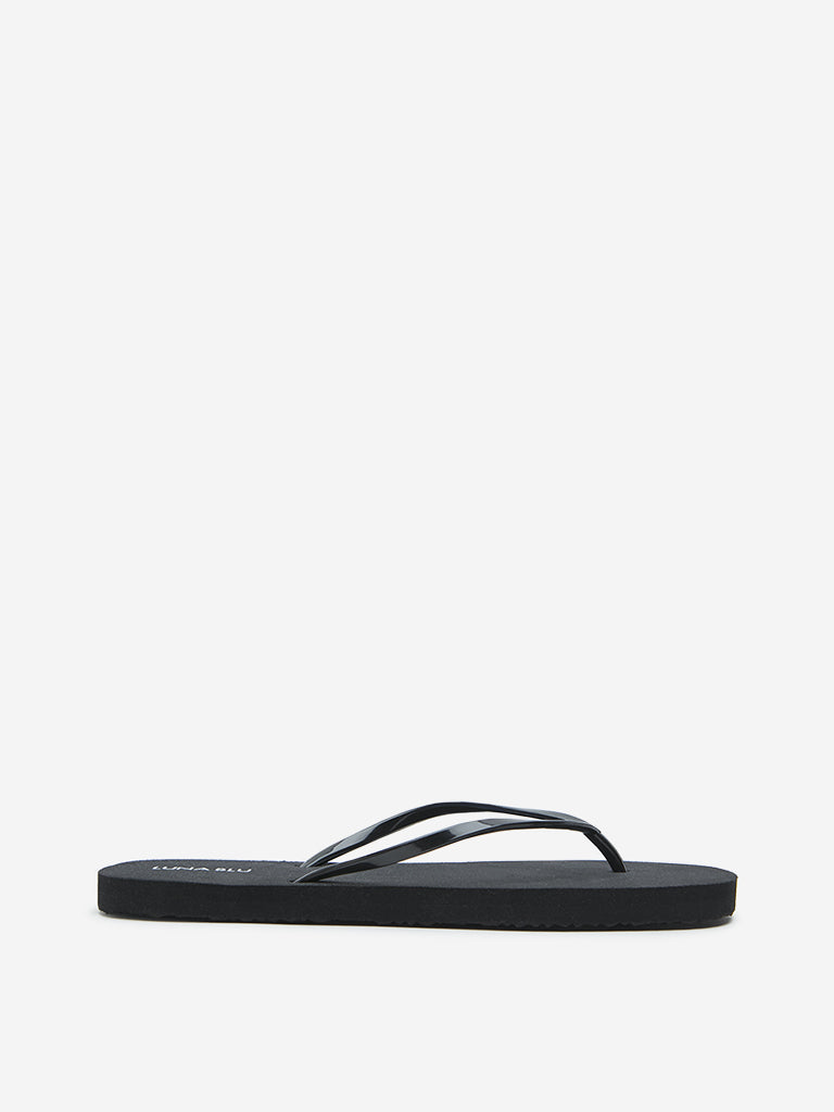 LUNA BLU Black Glossy Thong-Strap Flip-Flop