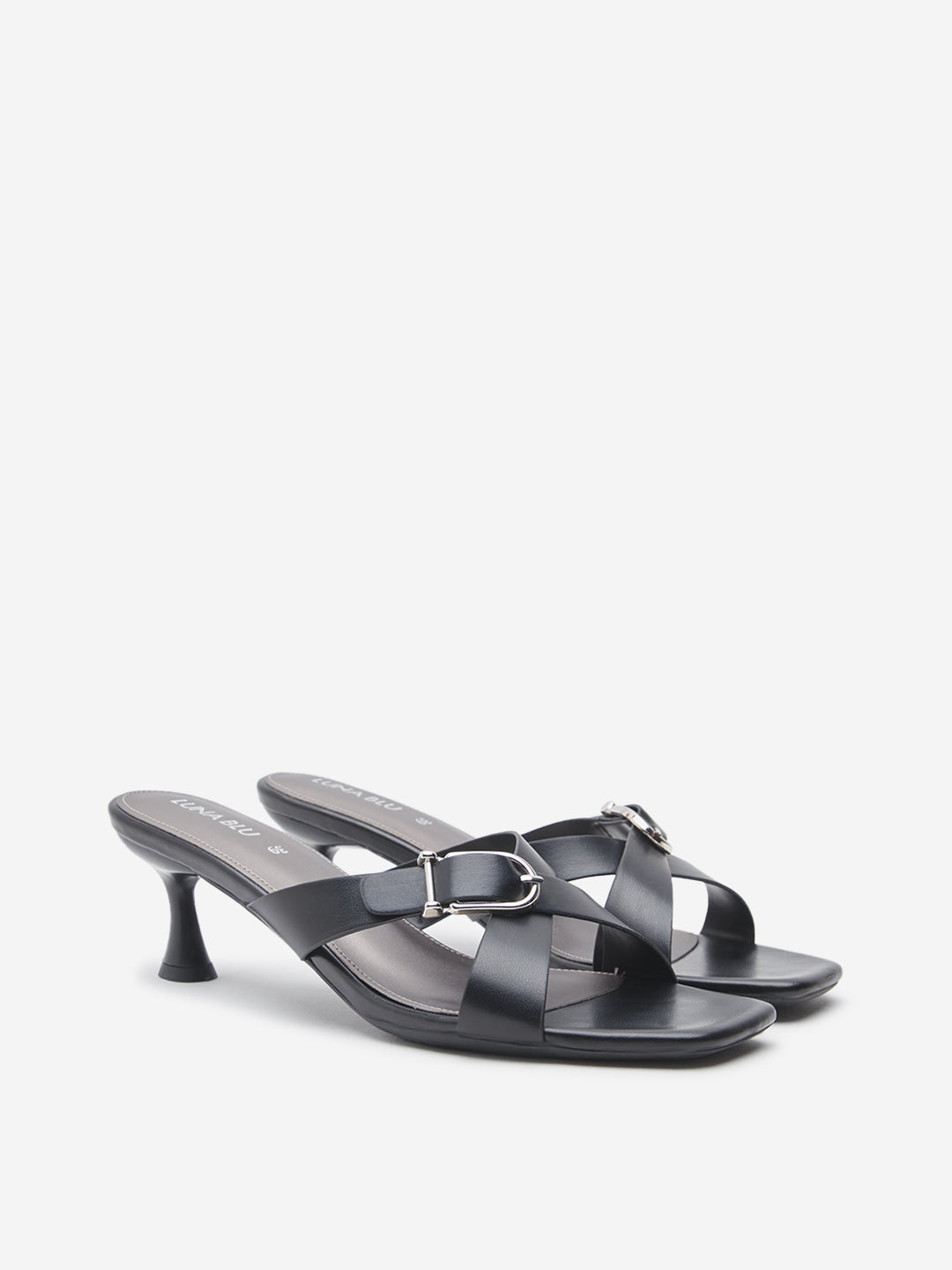 LUNA BLU Black Criss-Cross Design Heel Sandals