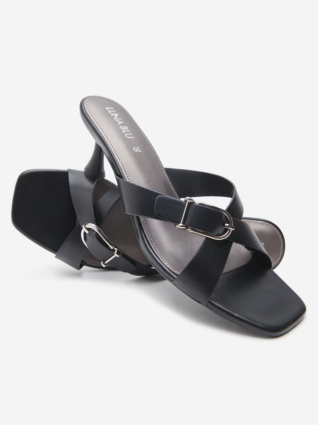 LUNA BLU Black Criss-Cross Design Heel Sandals