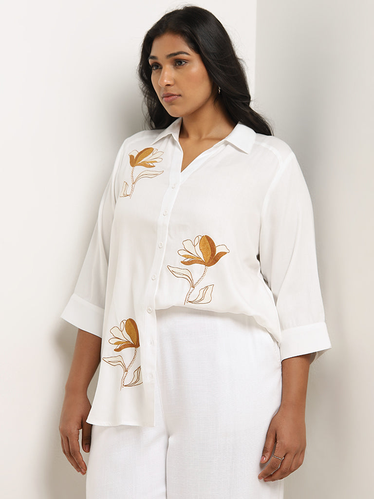 Gia White Floral Embroidered Shirt