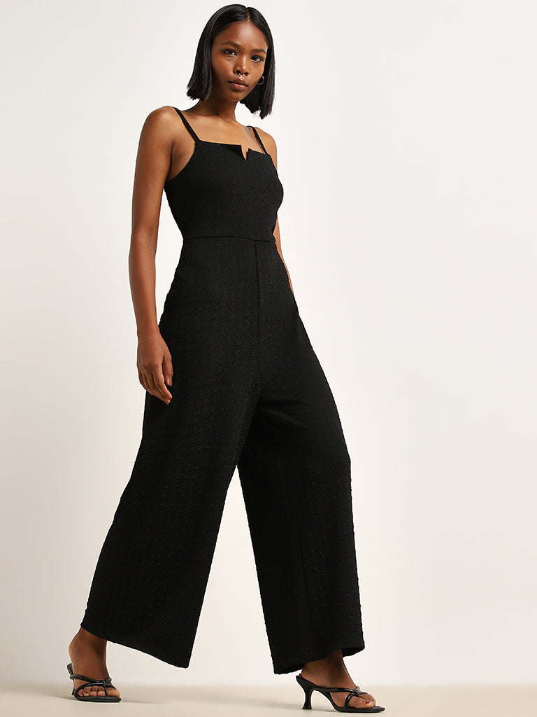 Buy Nuon Black Textured Cut-Out Jumpsuit from Westside