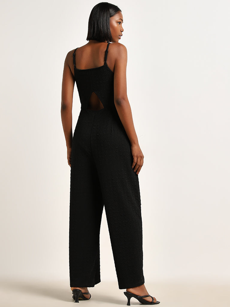 Nuon Black Textured Cut-Out Jumpsuit