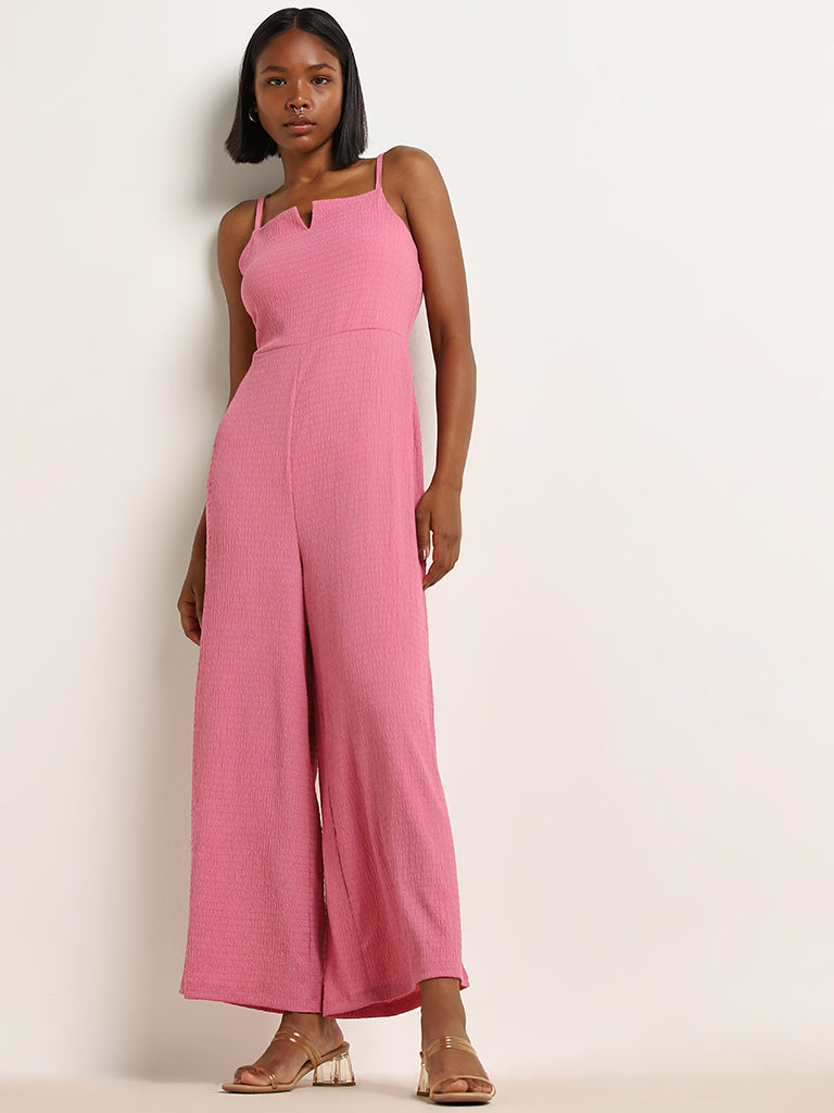 Nuon Pink Crinkle Textured Cut-Out Jumpsuit