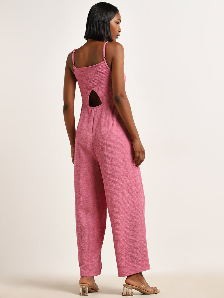 Nuon Pink Crinkle Textured Cut-Out Jumpsuit