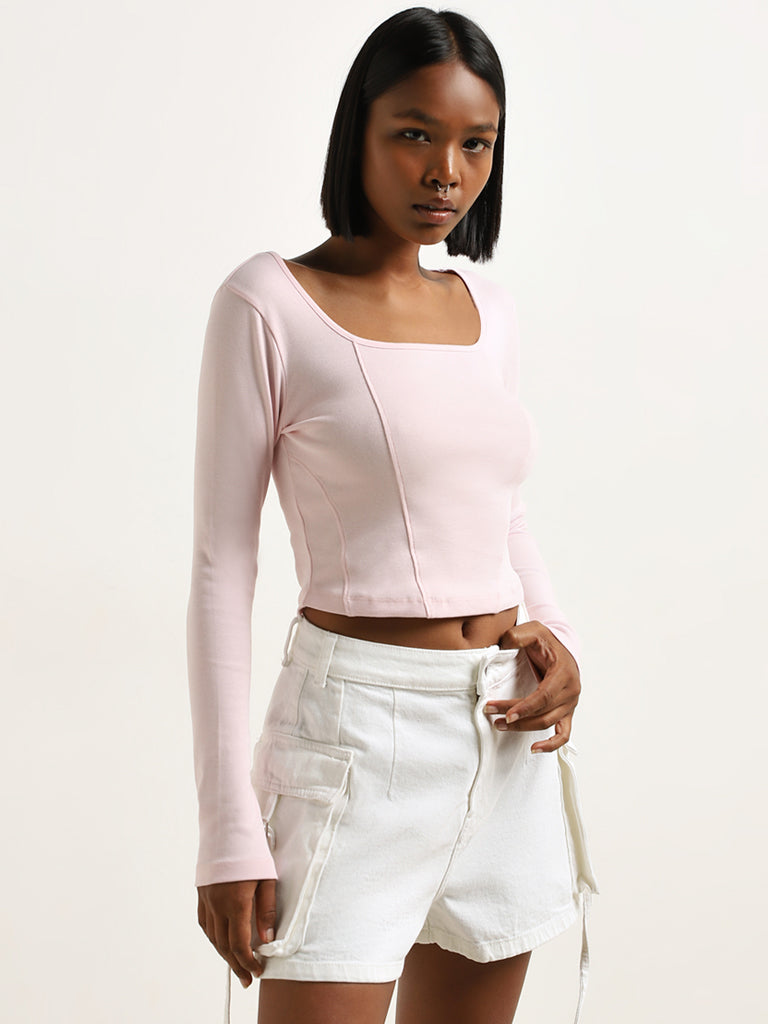 Nuon Light Pink Seam-Detailed T-Shirt