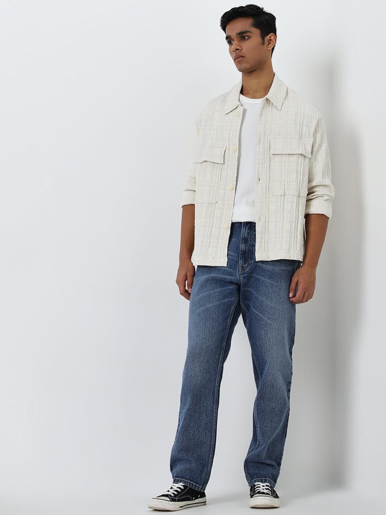 Nuon Off-White Textured Relaxed-Fit Jacket