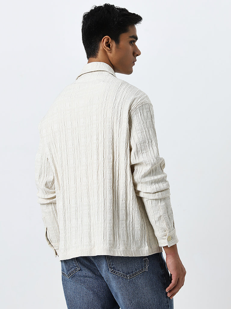 Nuon Off-White Textured Relaxed-Fit Jacket