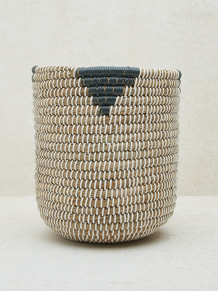 Westside Home Beige & Green Striped Seagrass Planter - Medium