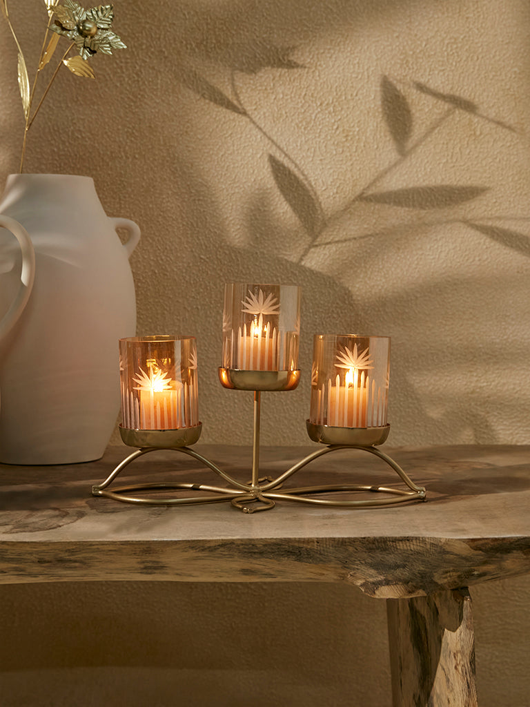 Westside Home Gold Leaf Design Triple Candle Stand