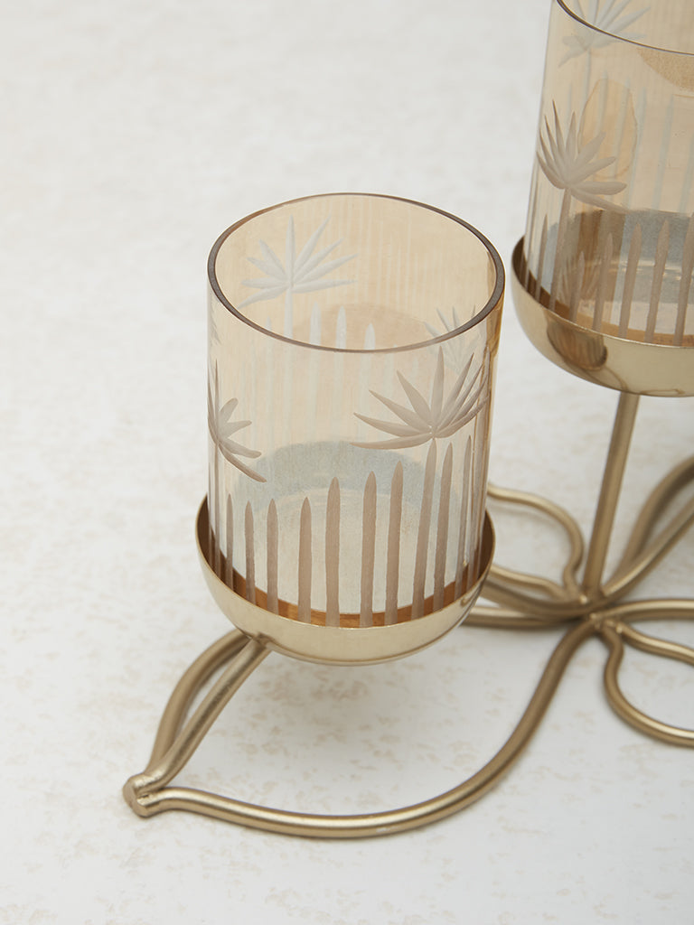 Westside Home Gold Leaf Design Triple Candle Stand