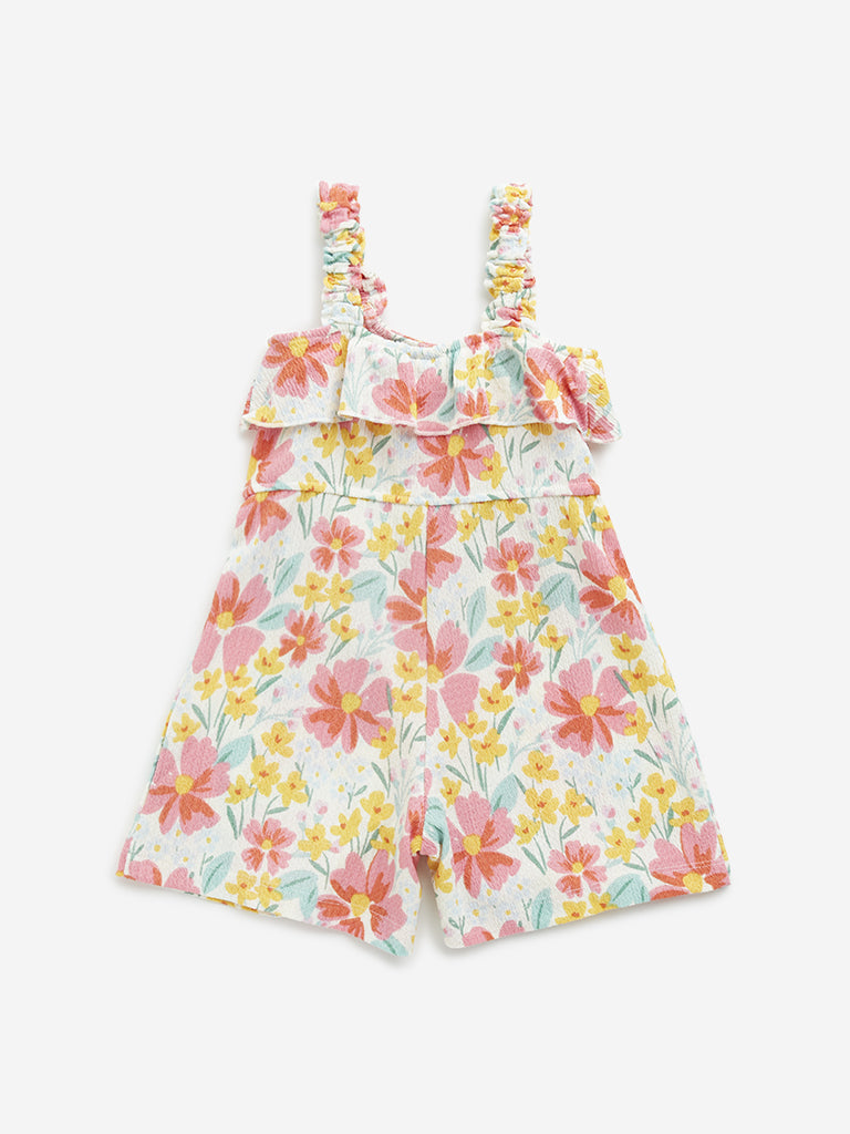 HOP Kids Pink Floral Printed Jumpsuit