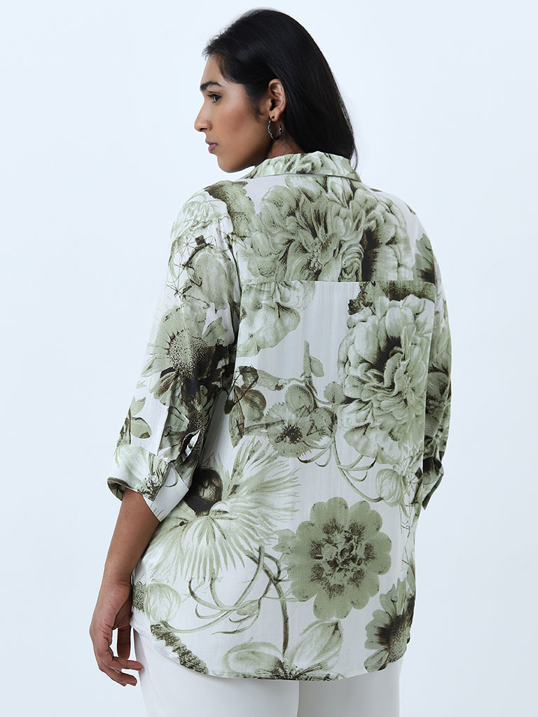 Gia Olive Floral Printed Shirt