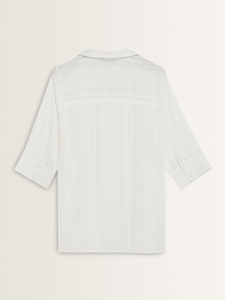 Gia White Schiffli Design Seersucker Cotton Shirt