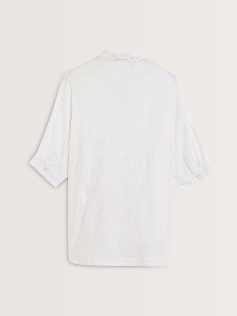 Gia White High-Low Cotton Blouse