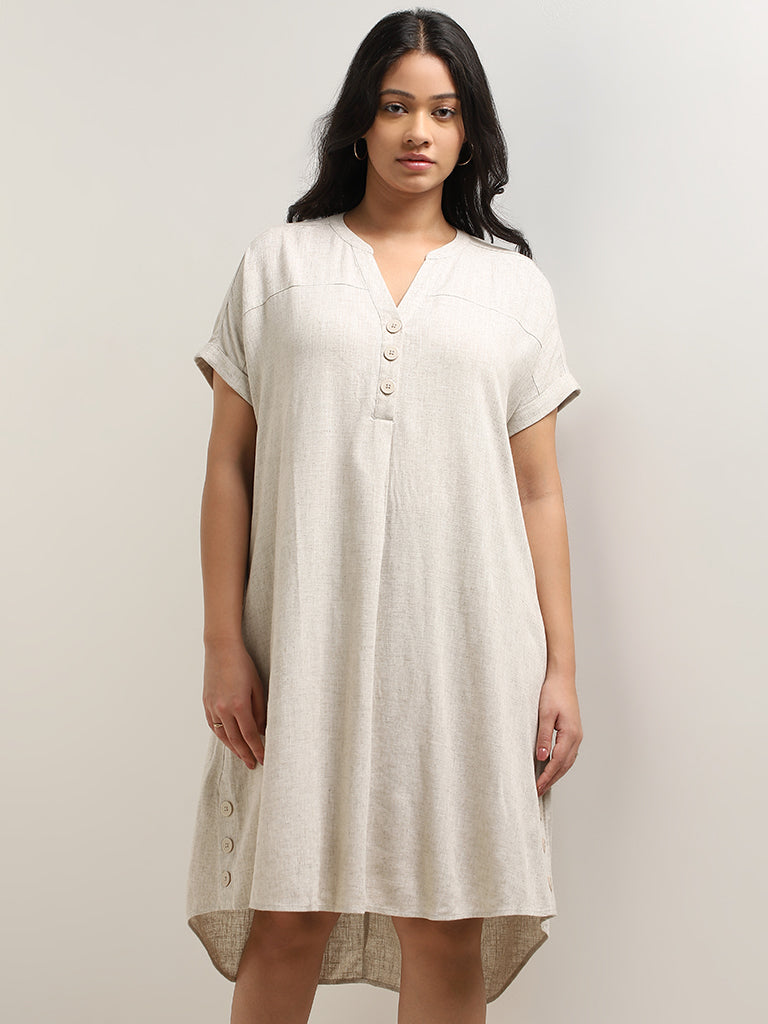 Gia Off-White Blended Linen High-Low Dress