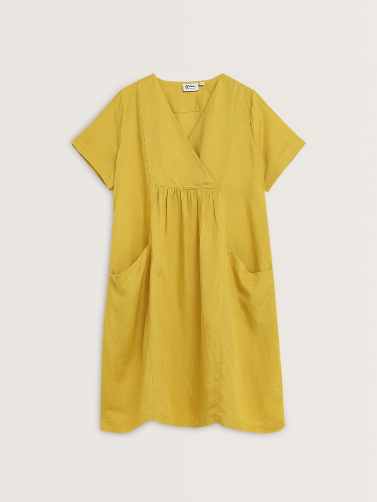 Gia Yellow Solid A-Line Dress