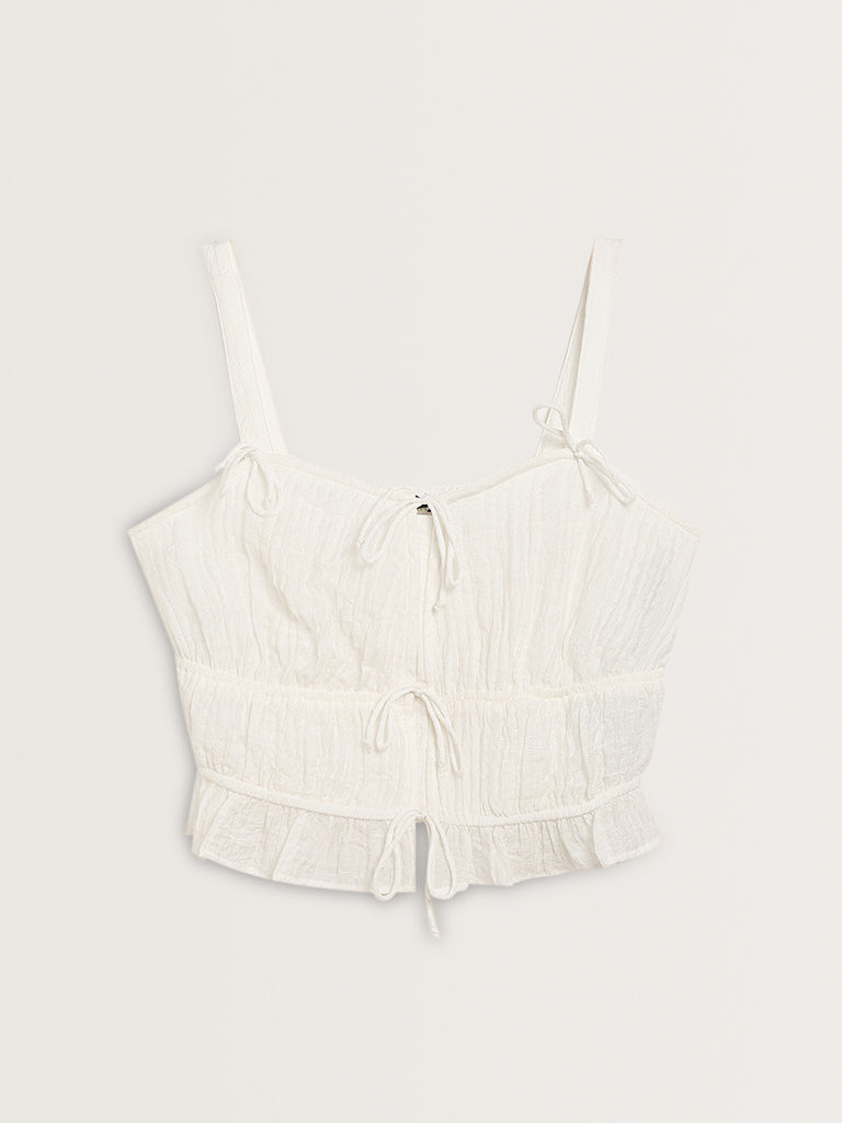 Nuon White Crinkle Textured Milkmaid Top