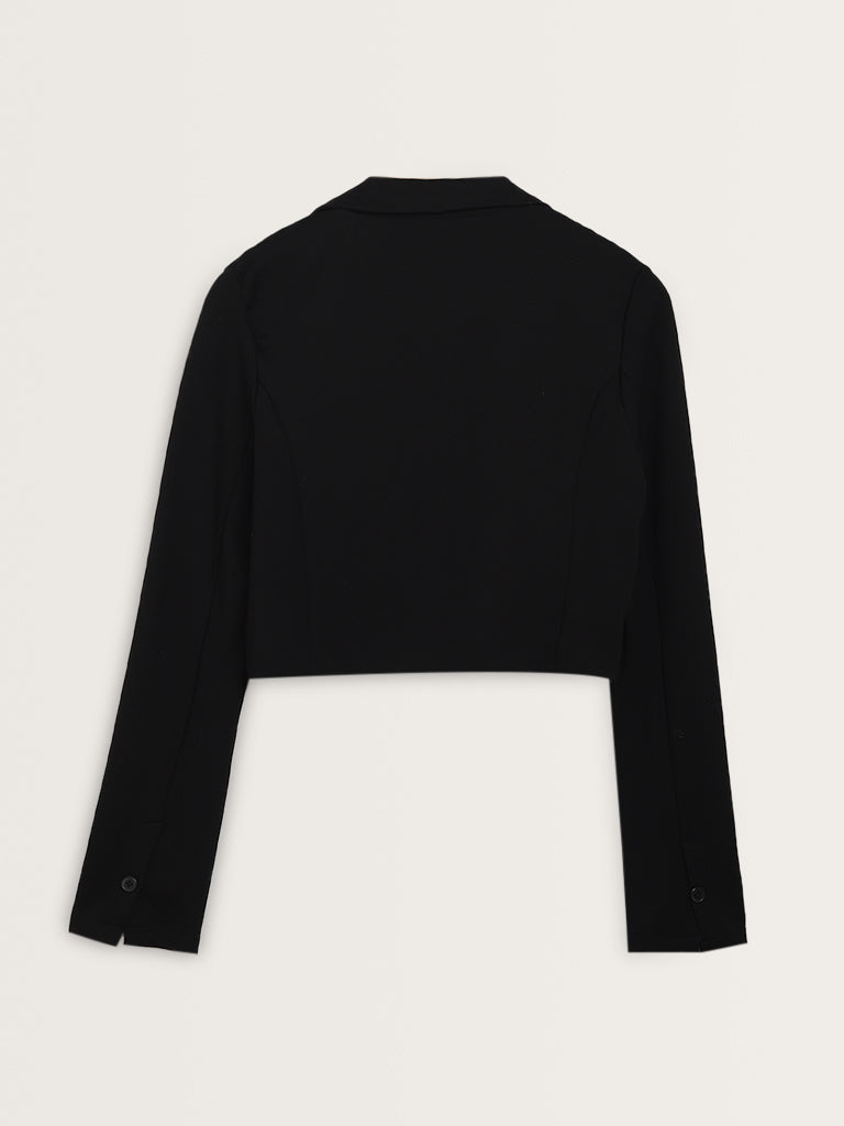 Nuon Black Blazer-Style Cropped Jacket