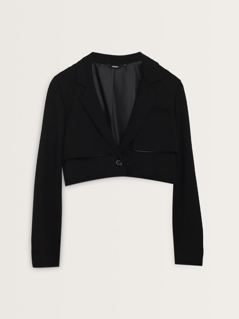 Nuon Black Blazer-Style Cropped Jacket