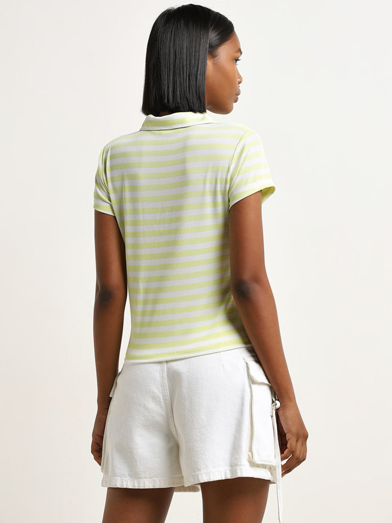 Nuon Lime Striped Collared T-Shirt