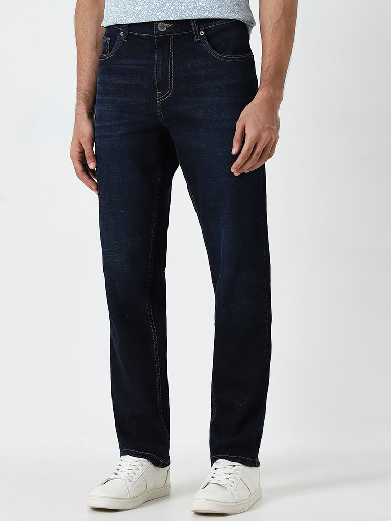 WES Casuals Dark Blue Relaxed - Fit Mid - Rise Jeans