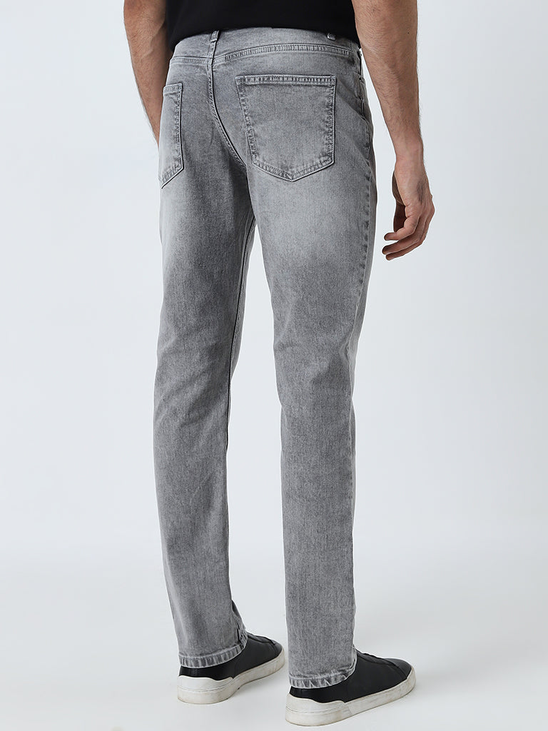 WES Casuals Light Grey Washed Slim-Fit Mid-Rise Jeans