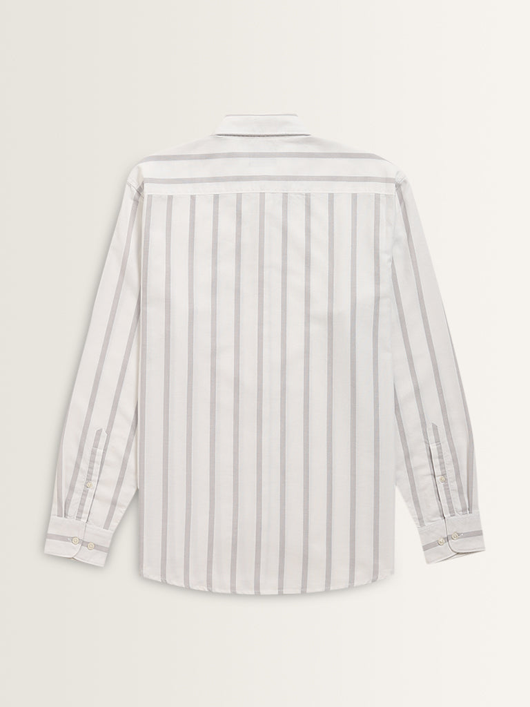 WES Casuals Light Grey Striped Relaxed-Fit Cotton Shirt