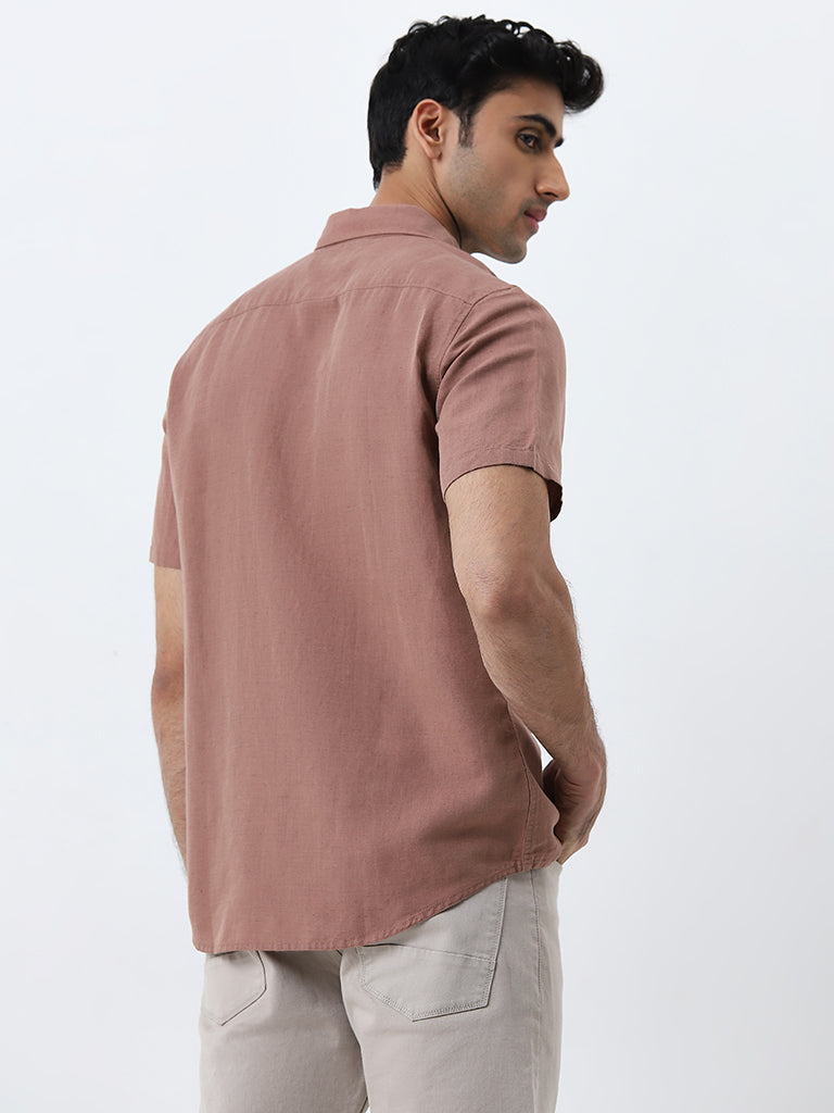 WES Casuals Dusty Rose Slim-Fit Blended Linen Shirt