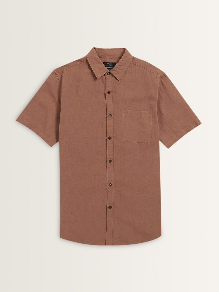 WES Casuals Dusty Rose Slim-Fit Blended Linen Shirt