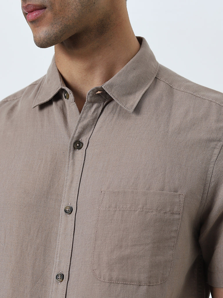 WES Casuals Taupe Slim-Fit Shirt