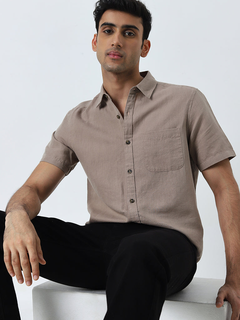 WES Casuals Taupe Slim-Fit Shirt