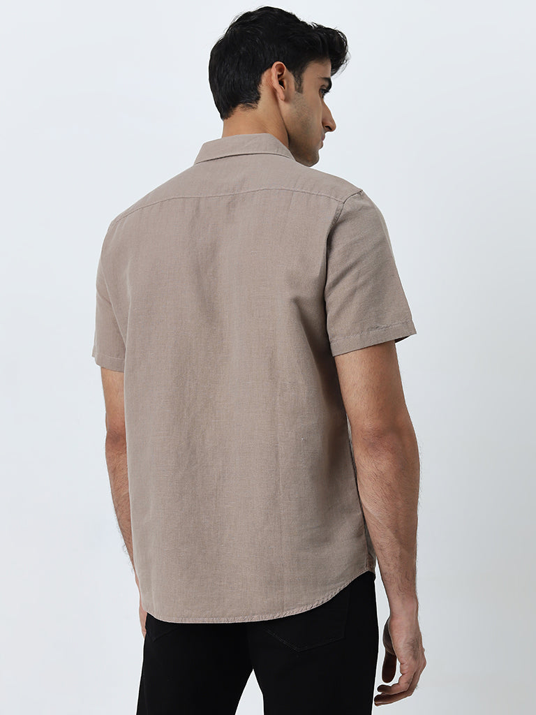 WES Casuals Taupe Slim-Fit Shirt