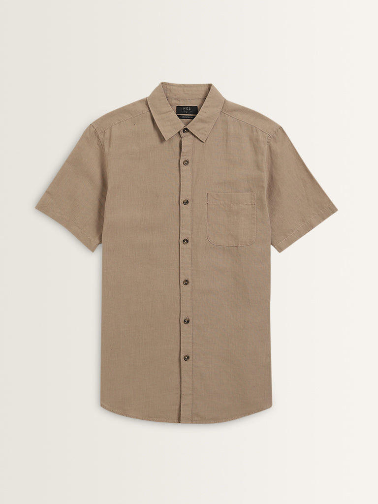 WES Casuals Taupe Slim-Fit Shirt