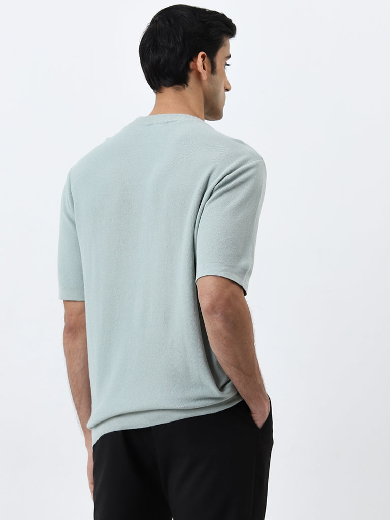 WES Formals Light Blue Solid Slim-Fit T-Shirt